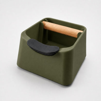 The Pod 3-in-1 Espresso Knock Box with Portafilter Stand & Oak Wood Knock Bar
