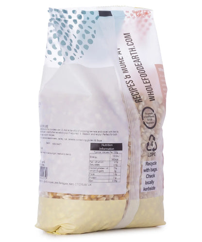 Whole Food Earth popping corn in a 1kg bag, a natural type of flour and grain suitable for making popcorn at home.