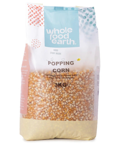 Whole Food Earth popping corn bag, 2kg, a natural popcorn grain suitable for healthy snacking and home popping.
