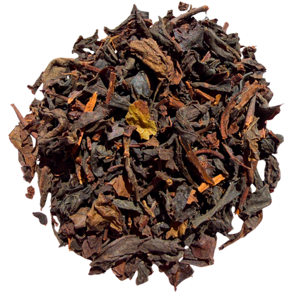 Loose leaf Formosa Oolong tea by Porter Hill Tea Company, showcasing twisted dark leaves and hints of green in a clear container.