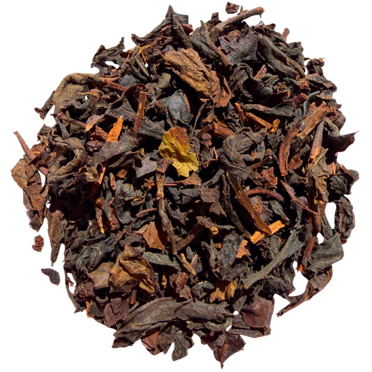 Loose leaf Formosa Oolong tea by Porter Hill Tea Company, showcasing twisted dark leaves and hints of green in a clear container.