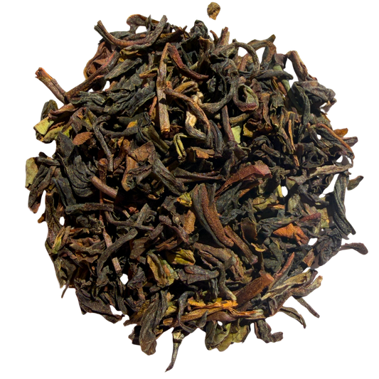Loose leaf Margaret's Hope Darjeeling 2nd Flush TGFOP black tea from Porter Hill Tea Company, showcasing golden tips and rich leaves.