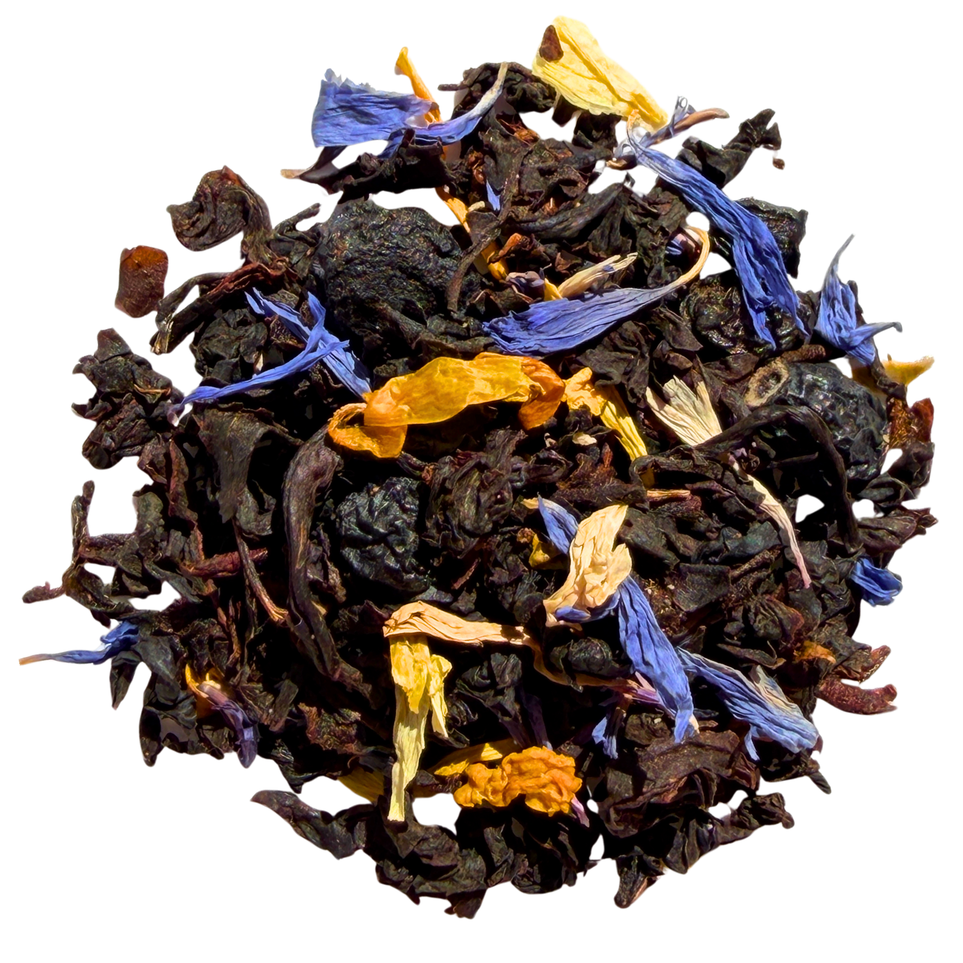 Loose leaf Blueberry Maple black tea from Porter Hill Tea Company, showing vibrant tea leaves with blueberry and maple flavor notes.