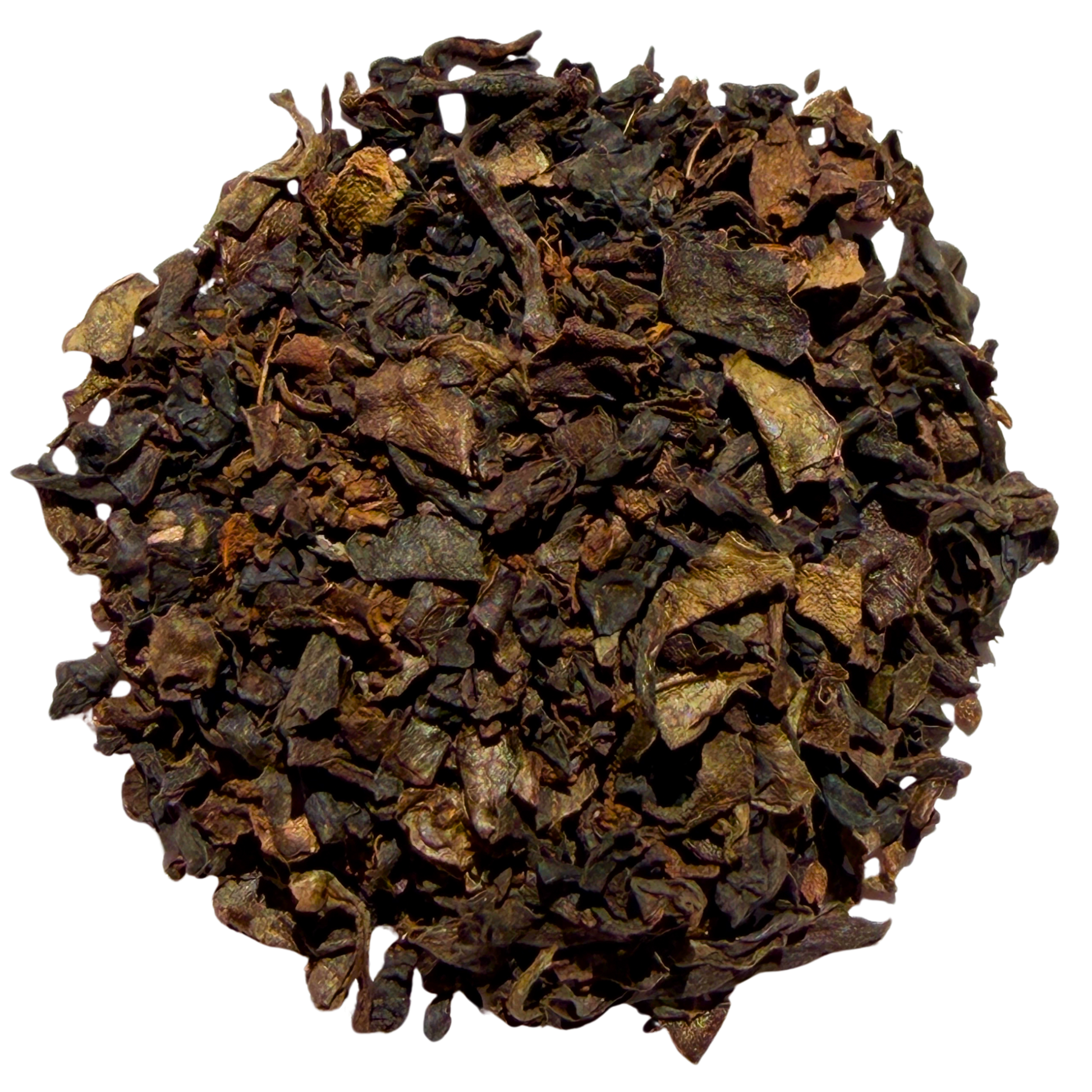 Decaf English Breakfast black tea loose leaf from Porter Hill Tea Company, showcasing rich, natural tea leaves in a clear container.