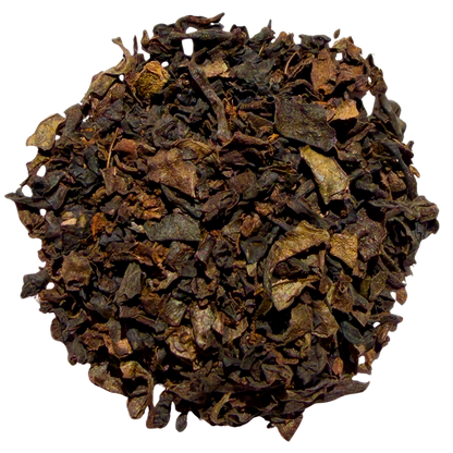 Decaf English Breakfast black tea loose leaf from Porter Hill Tea Company, showcasing rich, natural tea leaves in a clear container.