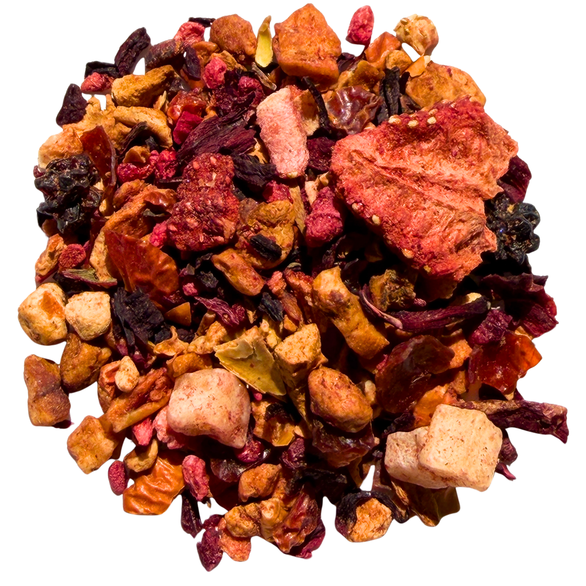 Loose leaf Fruit & Herbal tea called Fruit Full by Porter Hill Tea Company, showing vibrant colorful dried fruit and herbal ingredients.