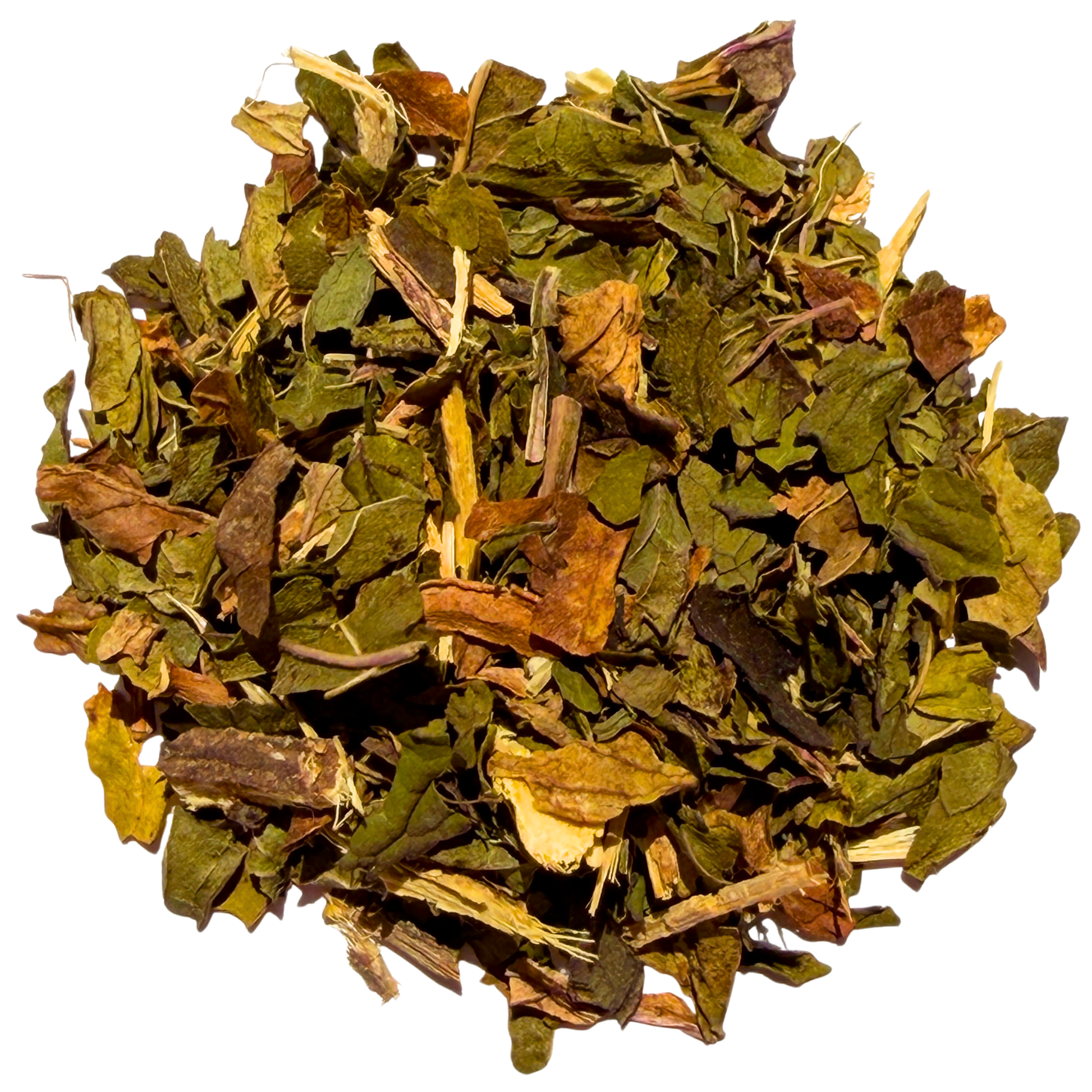 Loose leaf Liquorice and Peppermint herbal tea from Porter Hill Tea Company, showing a blend of dark liquorice and fresh peppermint leaves.