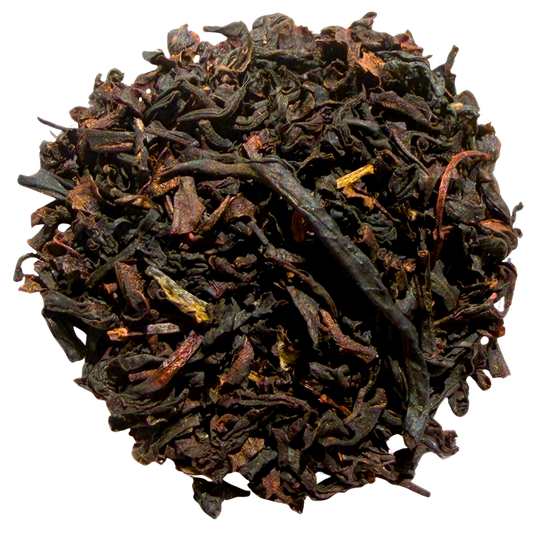 Loose leaf Lychee Congou Black Tea from Porter Hill Tea Company, showcasing dark tea leaves with a hint of lychee aroma.