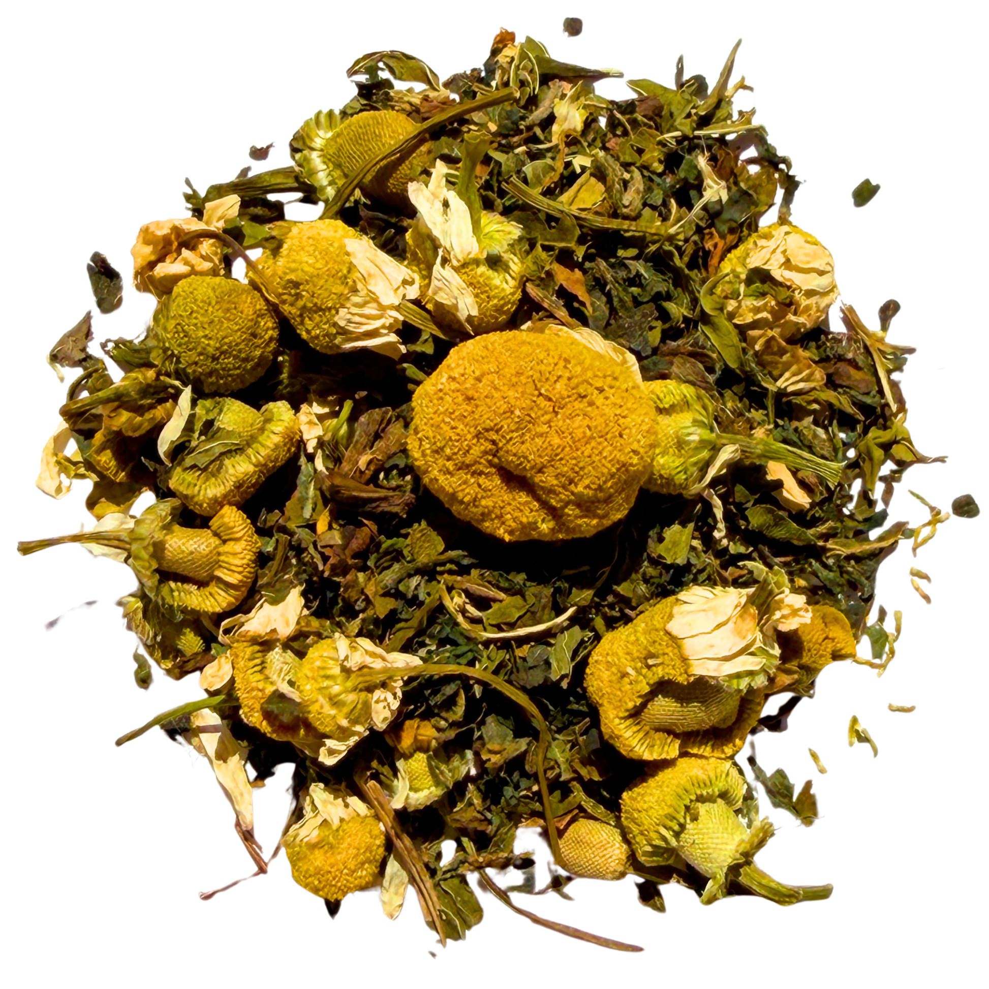 Loose leaf herbal and fruit tea called Meadow Morning Walk by Porter Hill Tea Company, showcasing fresh ingredients in a natural setting.