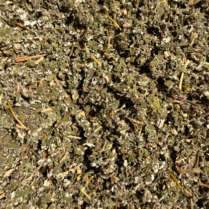 Loose raspberry leaf tea from Porter Hill Tea Company, featuring fresh, dried raspberry leaves in a natural herbal tea blend.