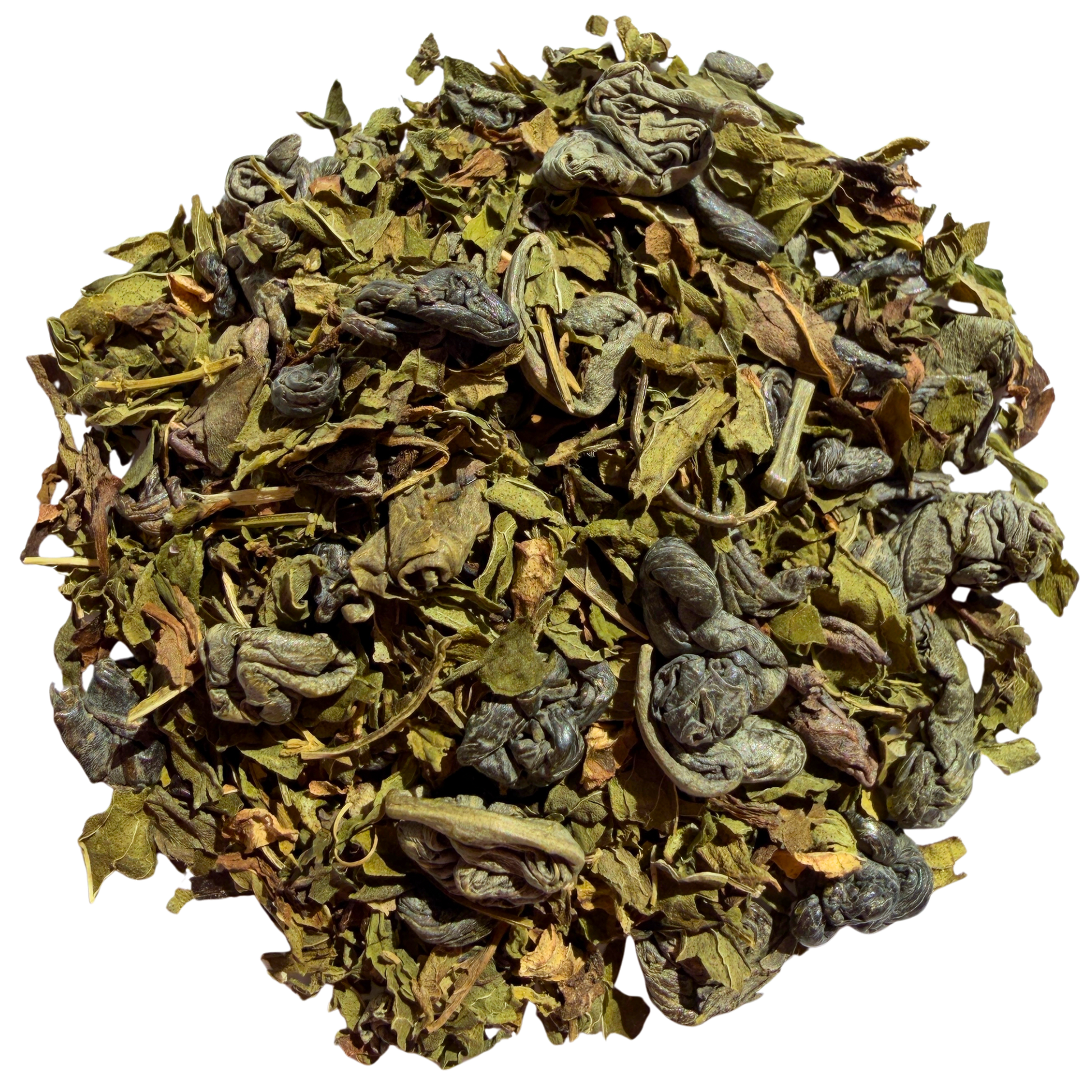 Loose leaf Mint Bazaar green tea by Porter Hill Tea Company, fresh mint leaves in vibrant green tea blend.