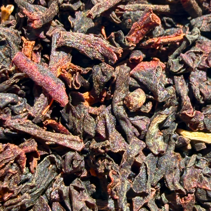Loose leaf Nonsuch Nilgiri black tea by Porter Hill Tea Company with dark, fragrant leaves in a clear tea tin.