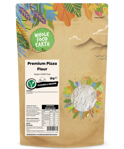 Premium Caputo pizza flour in a 3kg bag, ideal for making authentic homemade pizza dough. Whole Food Earth brand.