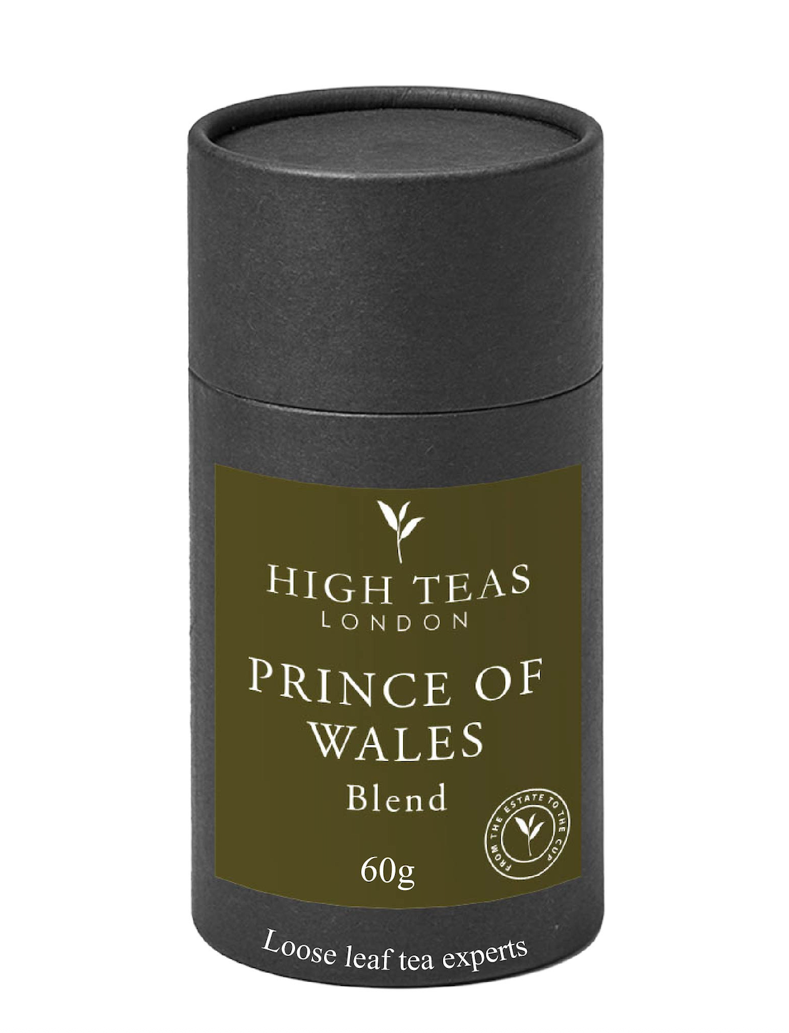 Loose leaf Prince of Wales tea by High Teas, showcasing vibrant tea leaves in a clear glass bowl.