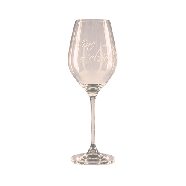 Glassware UK Diamante "Wine O'Clock" wine glass with printed design, displayed in a gift box, high-quality and elegant presentation.