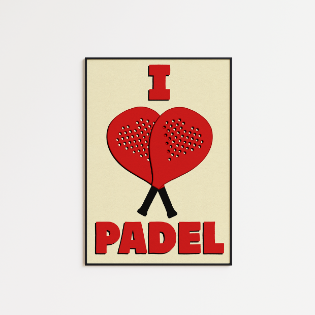 I Love Padel artwork print on high-quality FSC-certified archival matte paper, featuring vibrant, detailed padel-themed design.