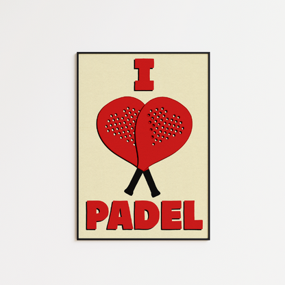 I Love Padel artwork print on high-quality FSC-certified archival matte paper, featuring vibrant, detailed padel-themed design.