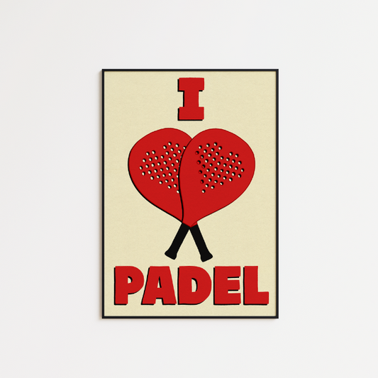 I Love Padel artwork print on high-quality FSC-certified archival matte paper, featuring vibrant, detailed padel-themed design.