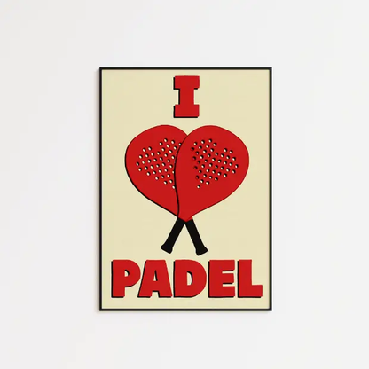 I Love Padel artwork print on high-quality FSC-certified archival matte paper, showcasing vibrant colors and detailed design.