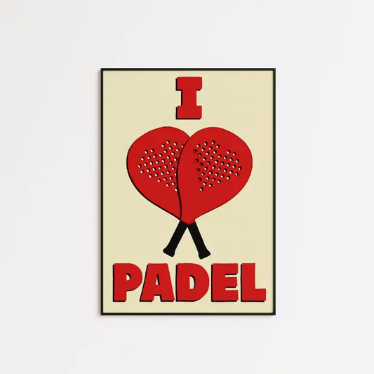 I Love Padel artwork print on high-quality FSC-certified archival matte paper, showcasing vibrant colors and detailed design.
