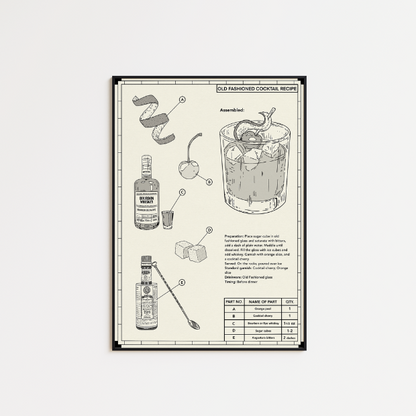 Artwork print of an Old Fashioned recipe on high-quality FSC-certified matte paper, by Glassware UK.