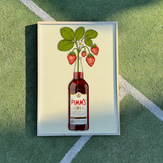 Pimms & Flowers artwork print on high-quality FSC-certified archival matte paper, featuring vibrant floral and beverage design.