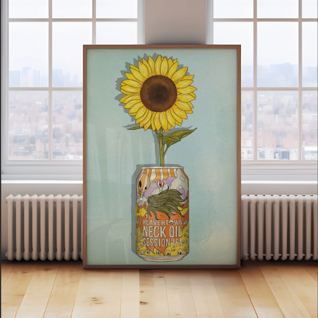 Beavertown & Flowers artwork printed on high-quality FSC-certified 230gsm archival matte paper, showcasing vibrant floral design.