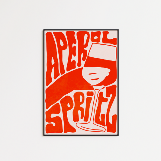 Funky Aperol typography artwork printed on high-quality FSC-certified 230gsm archival matte paper, suitable for wall decor.