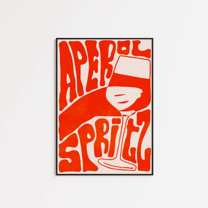 Funky Aperol typography artwork printed on high-quality FSC-certified 230gsm archival matte paper, featuring bold, colorful design.