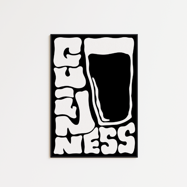 Funky Guinness typography artwork printed on high-quality FSC-certified 230gsm archival matte paper, suitable for framing.