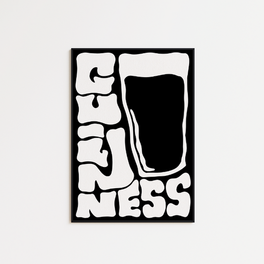 Funky Guinness typography artwork printed on high-quality FSC-certified 230gsm archival matte paper, suitable for framing.