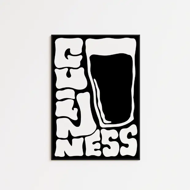 Funky Guinness typography artwork print on high-quality FSC-certified 230gsm archival matte paper, showcasing bold lettering design.