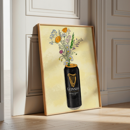 High-quality archival matte print of Guinness and flowers artwork by Glassware UK on FSC-certified paper.