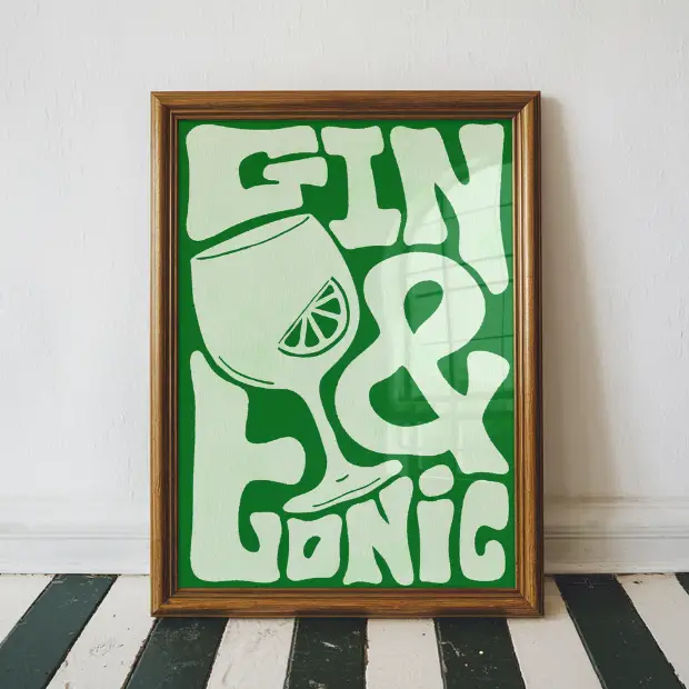 Funky Gin & Tonic artwork printed on high-quality FSC-certified archival matte paper, featuring vibrant, colorful design.
