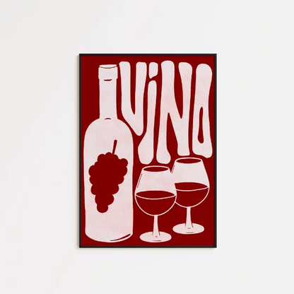 Funky Vino artwork print on high-quality FSC-certified matte paper, featuring colorful wine-themed design by Glassware UK.