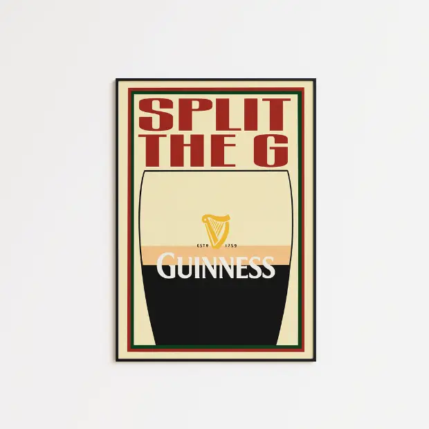 Glassware UK Split the G artwork print on high-quality FSC-certified 230gsm archival matte paper, featuring vibrant, detailed design.