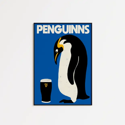 Penguinns Penguin Guinness artwork print on high-quality FSC certified matte paper by Glassware UK, featuring a penguin illustration.