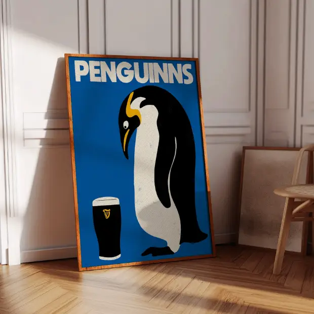 Penguinns penguin artwork print on high-quality FSC-certified matte paper, featuring colorful penguin design by Glassware UK