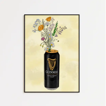 High-quality archival matte print of Guinness & Flowers artwork by Glassware UK on FSC certified paper.
