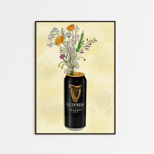 High-quality archival matte print of Guinness & Flowers artwork by Glassware UK on FSC certified paper.