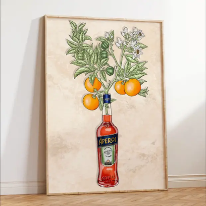 High-quality artwork print of Aperol and oranges on FSC-certified archival matte paper, suitable for framing and display.