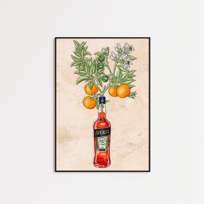 Artwork of Aperol and oranges printed on high-quality FSC-certified archival matte paper, suitable for framing or display.