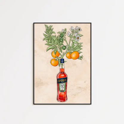 High-quality print of Aperol and oranges artwork on FSC-certified archival matte paper, displayed in glassware style.
