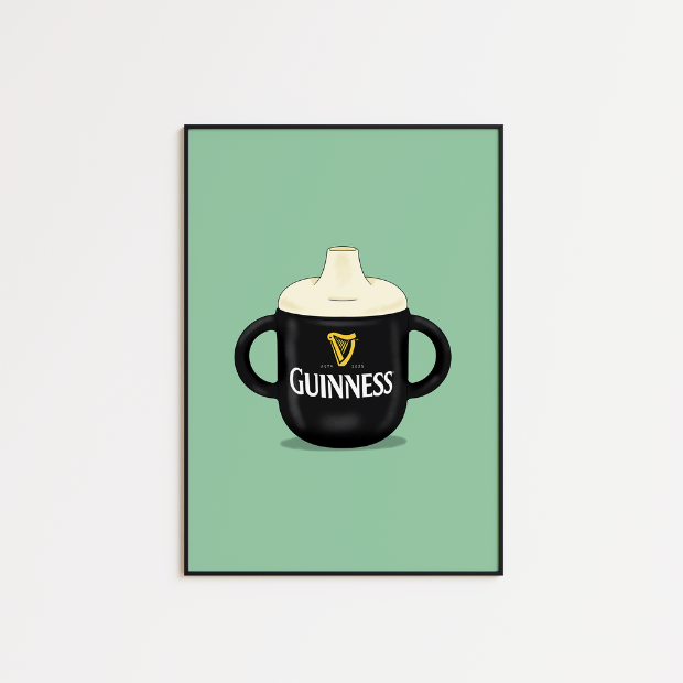 Artwork print of Baby Guinness on high-quality FSC-certified matte paper, featuring detailed illustrations by Glassware UK.