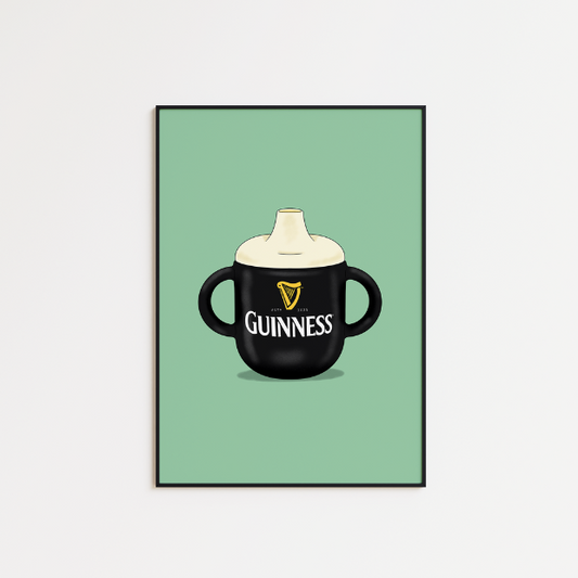Artwork print of Baby Guinness on high-quality FSC-certified matte paper, featuring detailed illustrations by Glassware UK.
