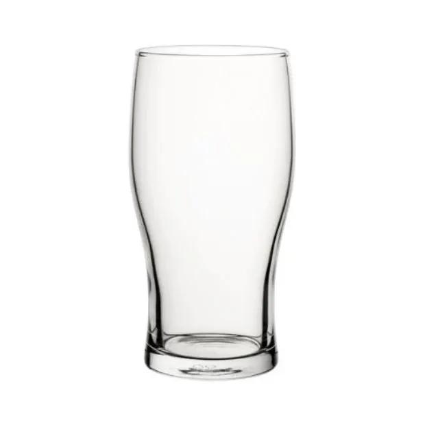 Glassware UK Tulip Pint Glass 570ml tankard with clear glass, tulip-shaped design and sturdy base, ideal for beverages.