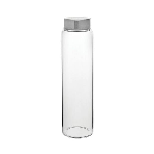 1-liter screw top glass bottle from Glassware UK, clear transparent container with metal screw lid, ideal for liquids or storage.