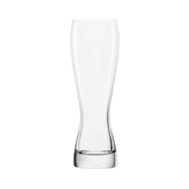 Set of six Stolzle beer tankard glasses, 670ml capacity, clear glassware with sturdy handles, ideal for serving beers.