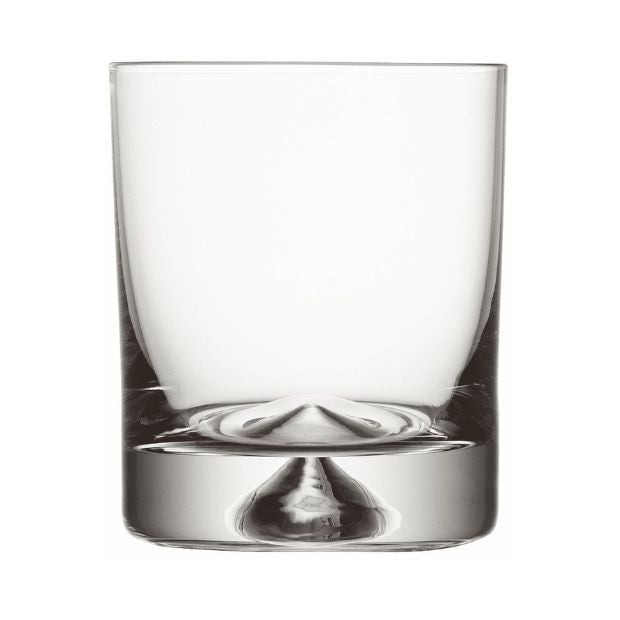 Set of six Krosno Dimple Base Whisky Tumblers, 260ml, clear glass drinkware for whiskey, by Glassware UK.