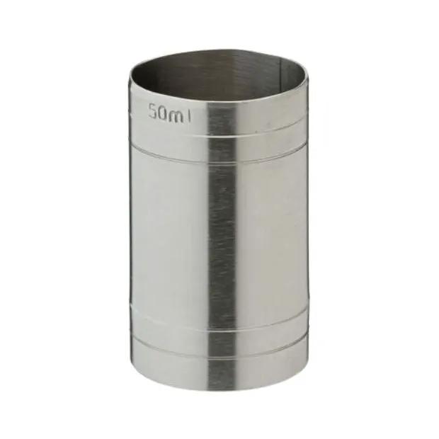 50ml metal shot measure accessory from Glassware UK, showing a sleek stainless steel shot glass on a white background.